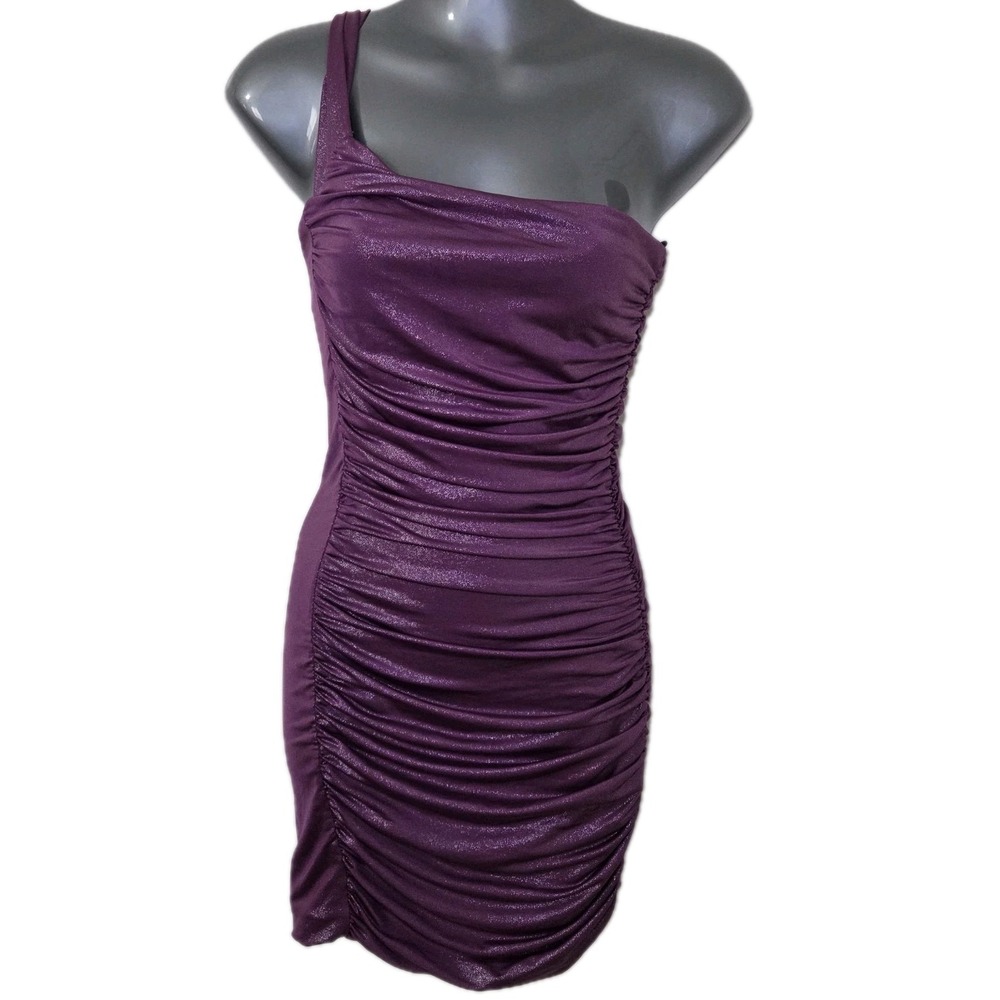 Charlotte Russe Purple‎ One Shoulder Shimmer Ruched Bodycon Dress XS